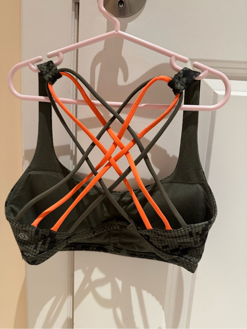 lululemon athletica Olive Camo Sports Bra with Neon Orange Straps - Picture 2 of 4